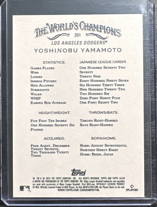 2024 Allen & Ginter Yoshinobu Yamamoto RC Rookie #201 Dodgers